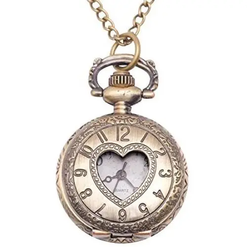 81stgeneration Womens Analogue Quartz Vintage Style Love Heart Pocket Watch Brass Pendant Necklace, 78 cm