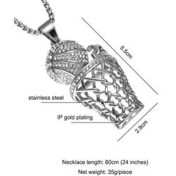SINLEO Mens Hiphop Iced Out Diamond Mini Basketball Rim Pendant Stainless Steel Necklace Chain