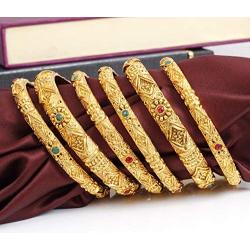 Ratna Creation SANARA Indian Bollywood Ethnic Gold Tone Crystal Stone 6 pc Bangle Bracelet Set Traditional Bangle Set Wedding Costume Jewelry