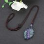 CrystalTears Fluorite Healing Crystal Fox Necklace Handcarved Reiki Healing Crystal Gemstone Fox Amulet Pendant Necklace Jewelry for Men