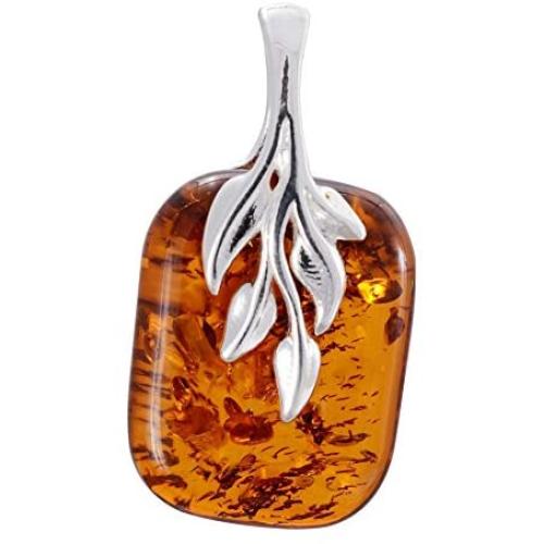 HolidayGiftShops Sterling Silver and Baltic Honey Amber Pendant Fern