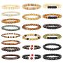 Jstyle 20Pcs Wooden Bead Bracelet for Women Mens Lava Rock Stone Beads Essential Oil Diffuser Beaded Bracelets Bangles Elastic Stretch Bracelet Set