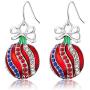 RareLove Christmas Red Ornaments Ball Crystal Piercing Dangle Earrings Red Blue White CZ Rhinestone Silver Plated Alloy Holiday Jewelry For Women Girls