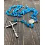 Nazareth Store Rosary Necklace 7mm Round Light Blue Beads Turquoise Cat Eye Stone Miraculous Medal with Crucifix - Velvet Bag Nazareth Store Rosary Necklace 7mm Round Light Blue Beads Turquoise Cat Eye Stone Miraculous Medal with Crucifix - Velvet Bag