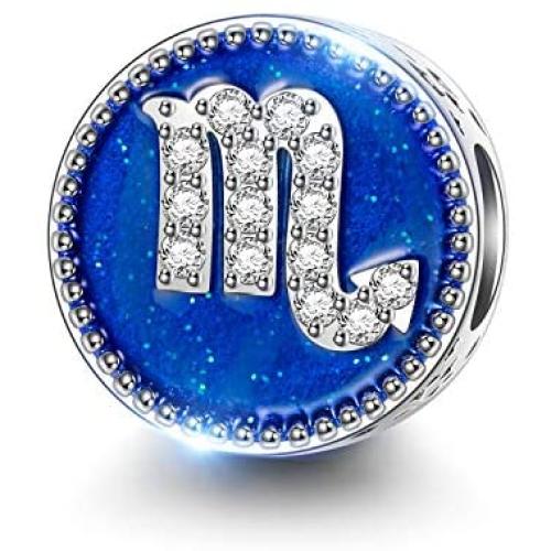 NINAQUEEN 11MM Blue Enamel Zodiac Sign Bracelet Charm 925 Sterling Silver Constellation Beads Charms for Pandöra Bracelets European Necklace Valentines Birthday Gifts for Wife Mom Girlfriend
