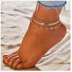 Zoestar Three-Layer Anklet Ankle Bracelet Foot Chain with Leaves Accessories Foot Jewelry for Women and Girls