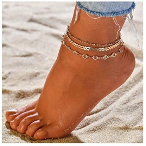 Zoestar Three-Layer Anklet Ankle Bracelet Foot Chain with Leaves Accessories Foot Jewelry for Women and Girls