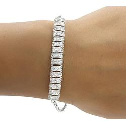 Wishrocks Round Cut White Cubic Zirconia 925 Sterling Silver Bar Fashion Bracelet