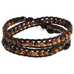 Bling Jewelry Brown Tiger Eye Genuine Black Brown Leather Strand Double Wrap Bracelet for Women for Men