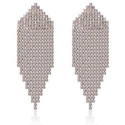 Long Chandelier Tassel Dangle Earrings Clear Austrian Crystal Rhinestone Fringe Drop Earrings for Women Girl Party Jewelry