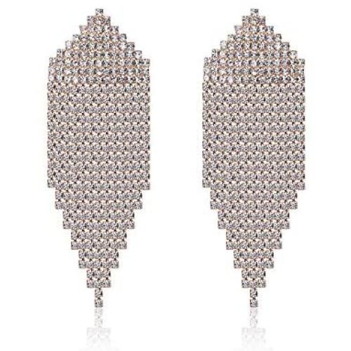 Long Chandelier Tassel Dangle Earrings Clear Austrian Crystal Rhinestone Fringe Drop Earrings for Women Girl Party Jewelry