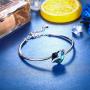 Sllaiss “Deep Love” Blue Heart Crystal Bangle Bracelet for Women Platinum Plated Adjustable Bracelet, Love Jewelry Gifts for Her, Crystals from Swarovski