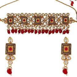 Efulgenz Indian Bollywood Antique Kundan Ruby Wedding Choker Necklace Earrings Jewelry Set