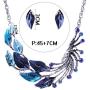 iNewcow Tibetan Silver Blue Peacock Crystal Earrings Necklace Set for Wedding Party