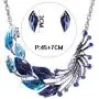 iNewcow Tibetan Silver Blue Peacock Crystal Earrings Necklace Set for Wedding Party