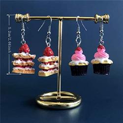 DAMLENG 2 Pairs Unique Handmade Simulation Strawberry Layer Cake Dessert Dangle Drop Earrings Set for Women Girls Teens funny Creative Ice Cream Food Jewelry Gifts