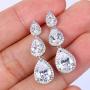 EVER FAITH Silver-Tone Cubic Zirconia Birthstone 3 Tear Drop Dangle Earrings