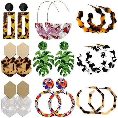 9 Pairs Acrylic-Resin-Hoop-Earrings-Set for Women Statement Leopard Earrings Stud Mottled Drop Dangle Earring Bohemian Jewelry for Girls 9 Pairs Acrylic-Resin-Hoop-Earrings-Set for Women Statement Leopard Earrings Stud Mottled Drop Dangle Earring Bohemian Jewelry for Girls