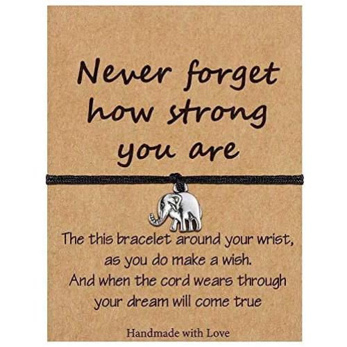 Elephant Gifts Friendship Bracelet for Women, Inspirational Lucky Elephant Adjustable Handmade Black Red Cord String Bracelet With Message Card Friendship Elephant Gifts for Girls Best Friend