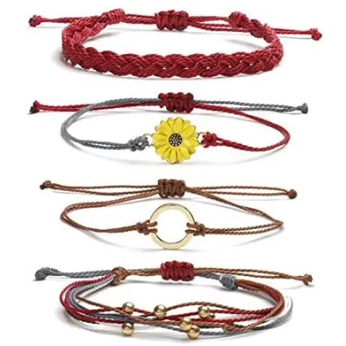 4pcs Vsco Wave Bracelet for Women Sunflower String Bracelet Handmade Braided Rope Charms Boho Surfer Bracelet for Teen Girls Women 4pcs Vsco Wave Bracelet for Women Sunflower String Bracelet Handmade Braided Rope Charms Boho Surfer Bracelet for Teen Girls Women