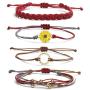 4pcs Vsco Wave Bracelet for Women Sunflower String Bracelet Handmade Braided Rope Charms Boho Surfer Bracelet for Teen Girls Women