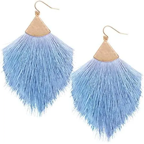 Humble Chic Fringe Tassel Statement Dangle Earrings - Lightweight Boho Long Feather Drops for Women - Bohemian Tribal Hammered Gold-Tone with Silky Thread Strands Humble Chic Fringe Tassel Statement Dangle Earrings - Lightweight Boho Long Feather Drops for Women - Bohemian Tribal Hammered Gold-Tone with Silky Thread Strands