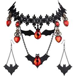 Prettie Choker Necklace for Women Gothic Black Lace Necklace for Halloween Punk Steampunk Costume Party Retro Lolita Victorian Choker Halloween Bat Vampire Pendant