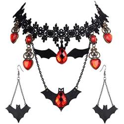 Prettie Choker Necklace for Women Gothic Black Lace Necklace for Halloween Punk Steampunk Costume Party Retro Lolita Victorian Choker Halloween Bat Vampire Pendant