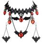 Prettie Choker Necklace for Women Gothic Black Lace Necklace for Halloween Punk Steampunk Costume Party Retro Lolita Victorian Choker Halloween Bat Vampire Pendant
