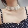 Faux Pearl Strands Choker Necklace Handmade Multilayer Beads Necklace Chain Jewelry Silver Plated for Women Girls