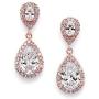 Mariell Dainty 14K Rose Gold Cubic Zirconia Halo Teardrop Pear-Shaped Dangle Earrings - Bridals & Formals