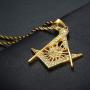 Lee Island Fashion 24K Gold Plated CZ Fully Iced-Out Freemason Pendant Stainless Steel Necklace, 24 inch Chain Jewelry