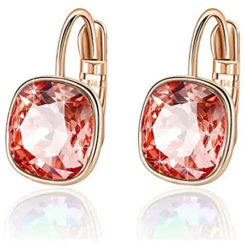 Swarovski Crystal Square Cushion Drop Leverback Earrings for Women 14K Rose Gold Plated Hypoallergenic Jewelry Swarovski Crystal Square Cushion Drop Leverback Earrings for Women 14K Rose Gold Plated Hypoallergenic Jewelry