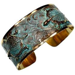Verdigris Patina Brass Classic Box Turtle Cuff Bracelet