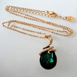 Navachi 18k Gold Plated Water Drop Crystal Green Zircon Az6003p Snake Pendant Necklace 16''+2''