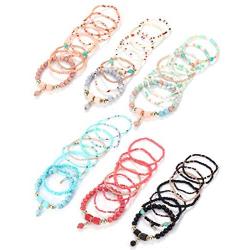 Udalyn 6 Sets Bohemian Stackable Bead Bracelets for Women Men Multilayered Bracelet Set Pendant Charm Stretch Bangles