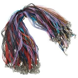 Beadthoven 100 Strands Multi-Strand Ribbon Necklace Cord with 3 Loops Waxed Cord Organza Ribbon Alloy Lobster Claw Clasps Chains for Necklace Making 17.7'' Solid Mixed Color