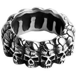 HZMAN Gothic Stainless Steel Rings for Men Women Multi Skull Head Biker Ring