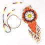 HANDMADE BEADED INDIAN FASHION JEWELRY ORANGE BLACK NATIVE STYLE STAR SEED BEADED MEDALLION NECKLACE EARRINGS SET S51/2