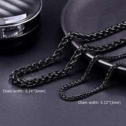 PROSTEEL Stainless Steel Chain Necklace for Men Women, Wheat Chain/Rope Chain/Box Chain, Black/Silver/Gold Tone, W:3mm/6mm, L: 18/20/22/24/26/28/30 inch, Come Gift Box