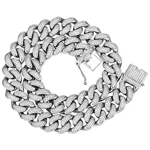 GOLD IDEA JEWELRY 20mm Hip Hop Stainless Steel VVS Lab Diamonds Iced Out Miami Cuban Link Chain