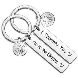 TOGON Couple Keychains I Tolerate You Keychain Youre The Okayest Boyfriend Girlfriend Jewelry Friend Gifts for Him and Her,Valentines Day Birthday Gifts