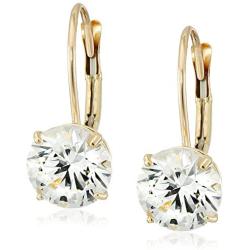 Jewelili 10K Gold Swarovski Zirconia Round Lever Back Earrings (3 cttw)