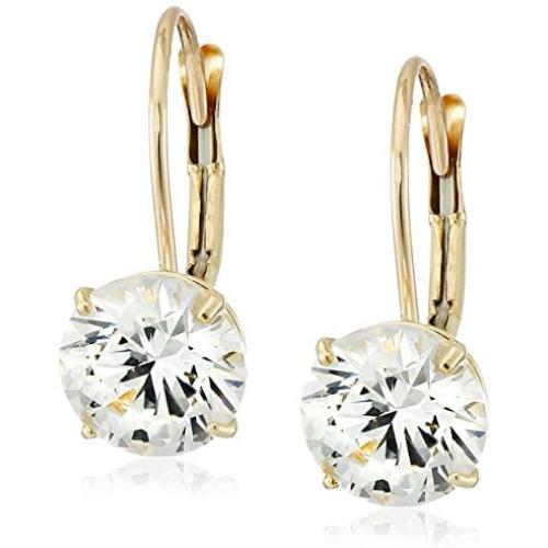 Jewelili 10K Gold Swarovski Zirconia Round Lever Back Earrings (3 cttw)