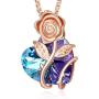 AOBOCO Sterling Silver Heart Rose Flower Necklace Embellished with Crystals from Austria, Fine Anniversary Birthday Rose Flower Jewelry Gifts for Women