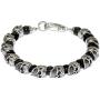 Blackjack Jewelry Mens Genuine Gemstone Stainless Steel Skeleton Skull Punk Beaded Hand Bracelet With Cuff Hook Clasp