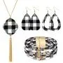 XGALBLA 4 Pieces Christmas Plaid Print Jewelry Set, Christmas Plaid Multi-Layer Bracelet, Faux Leather Drop Dangle Earrings Pendant Necklace Tassel Necklace for Women XGALBLA 4 Pieces Christmas Plaid Print Jewelry Set, Christmas Plaid Multi-Layer Bracelet, Faux Leather Drop Dangle Earrings Pendant Necklace Tassel Necklace for Women