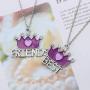 2 Pcs/Set Enamel Rainbow Cloud Purple Crown Pendant Necklace Sets BFF Friendship Jewelry Gifts for Kids