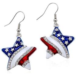PammyJ American Flag Star Dangle Earrings