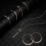 Hicarer Simple Bar Jewelry Set Vertical Bar Necklace Earrings Adjustable Cuff Bracelet